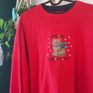 Vintage Love My Cat crewneck sweater. Size 2XL. Cat lovers. Embroidered
